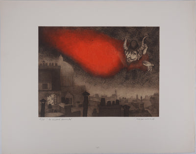 Enrique MARIN MUNOZ : La ville endormie, Gravure originale signée