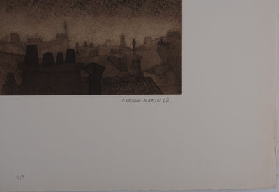 Enrique MARIN MUNOZ : La ville endormie, Gravure originale signée