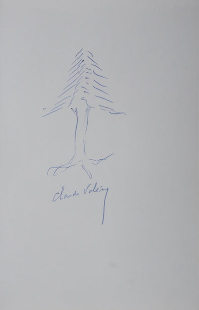 Claude VALERY : L'arbre en bleu, Autographe et dessin original signé