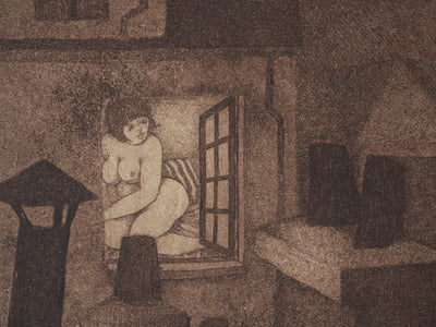 Enrique MARIN MUNOZ : La ville endormie, Gravure originale signée