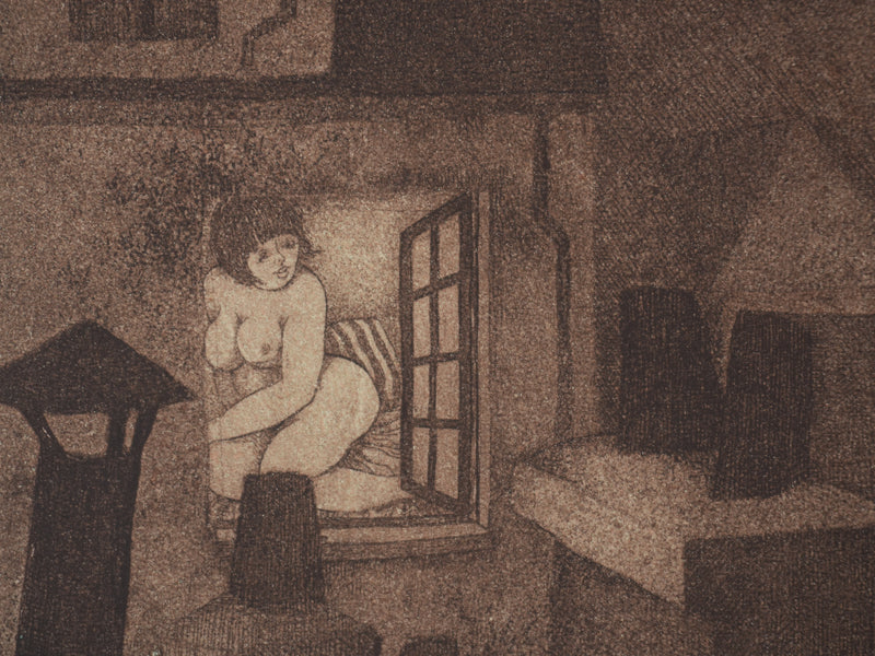 Enrique MARIN MUNOZ : La ville endormie, Gravure originale signée