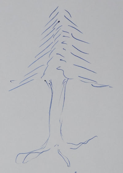 Claude VALERY : L'arbre en bleu, Autographe et dessin original signé