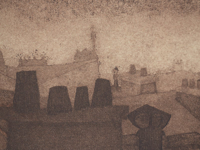 Enrique MARIN MUNOZ : La ville endormie, Gravure originale signée