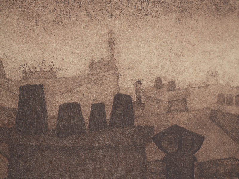 Enrique MARIN MUNOZ : La ville endormie, Gravure originale signée