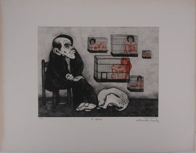 Enrique MARIN MUNOZ : Fantasmes en cage, Gravure originale signée
