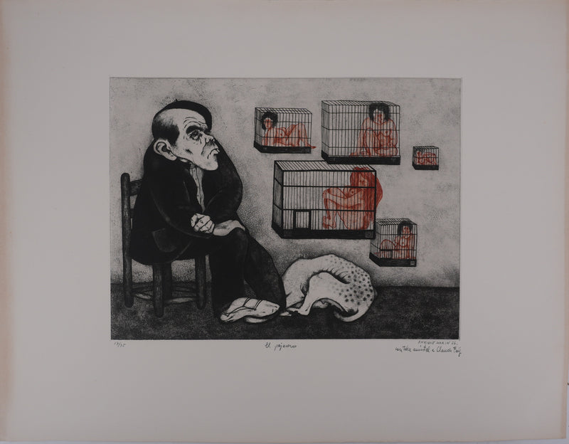 Enrique MARIN MUNOZ : Fantasmes en cage, Gravure originale signée