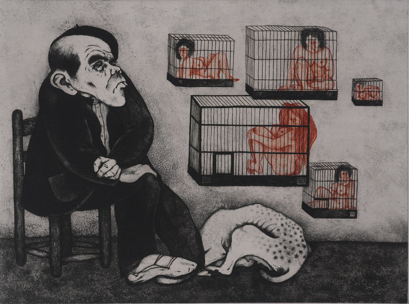 Enrique MARIN MUNOZ : Fantasmes en cage, Gravure originale signée
