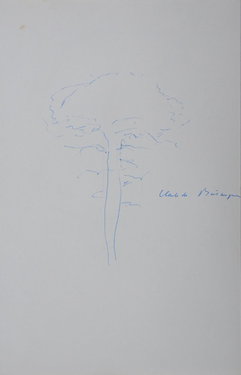 Jean BERNARD : Les arbres bleus, Autographe et dessin original signé