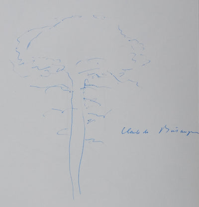 Jean BERNARD : Les arbres bleus, Autographe et dessin original signé