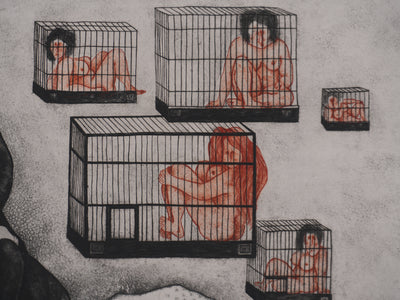 Enrique MARIN MUNOZ : Fantasmes en cage, Gravure originale signée