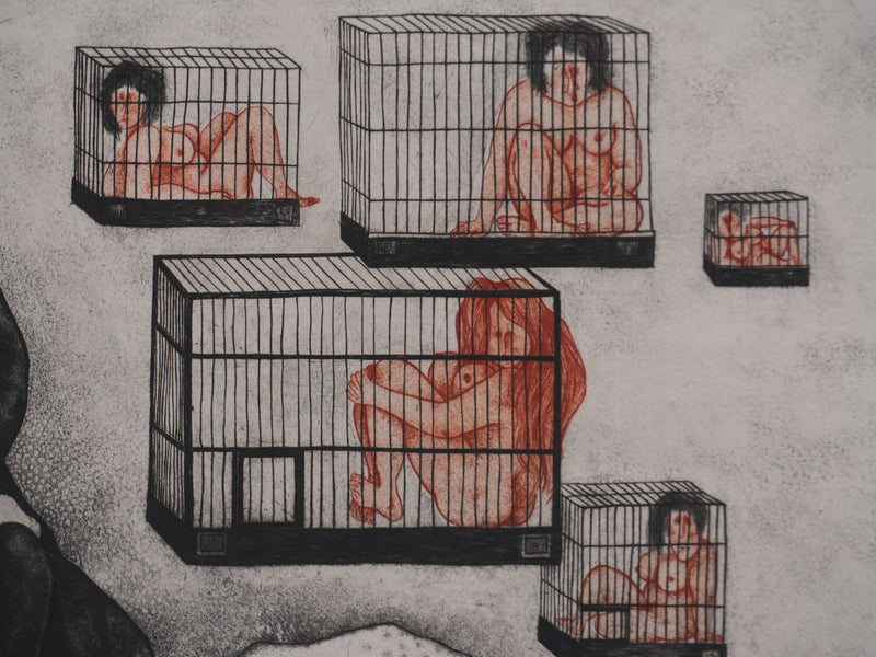Enrique MARIN MUNOZ : Fantasmes en cage, Gravure originale signée
