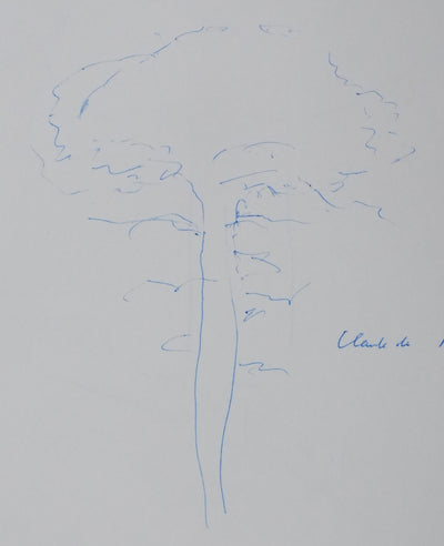 Jean BERNARD : Les arbres bleus, Autographe et dessin original signé