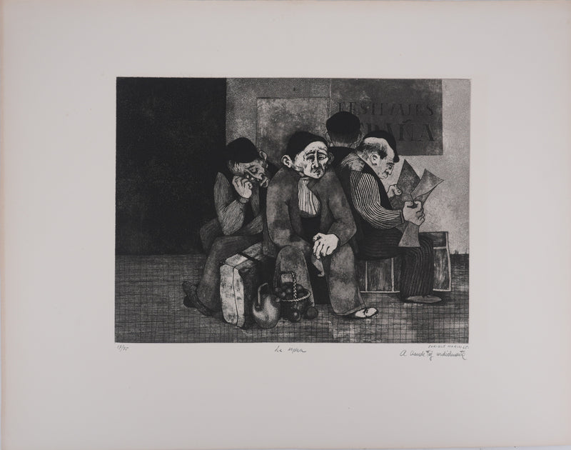 Enrique MARIN MUNOZ : Les voyageurs, Gravure originale signée
