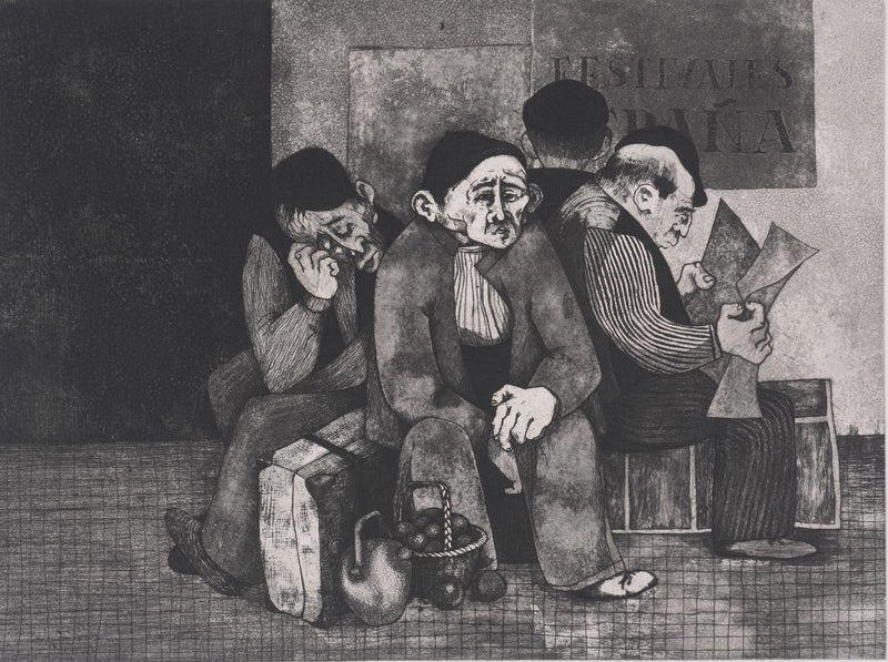 Enrique MARIN MUNOZ : Les voyageurs, Gravure originale signée