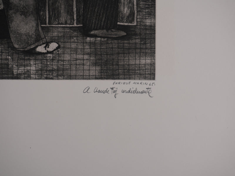 Enrique MARIN MUNOZ : Les voyageurs, Gravure originale signée