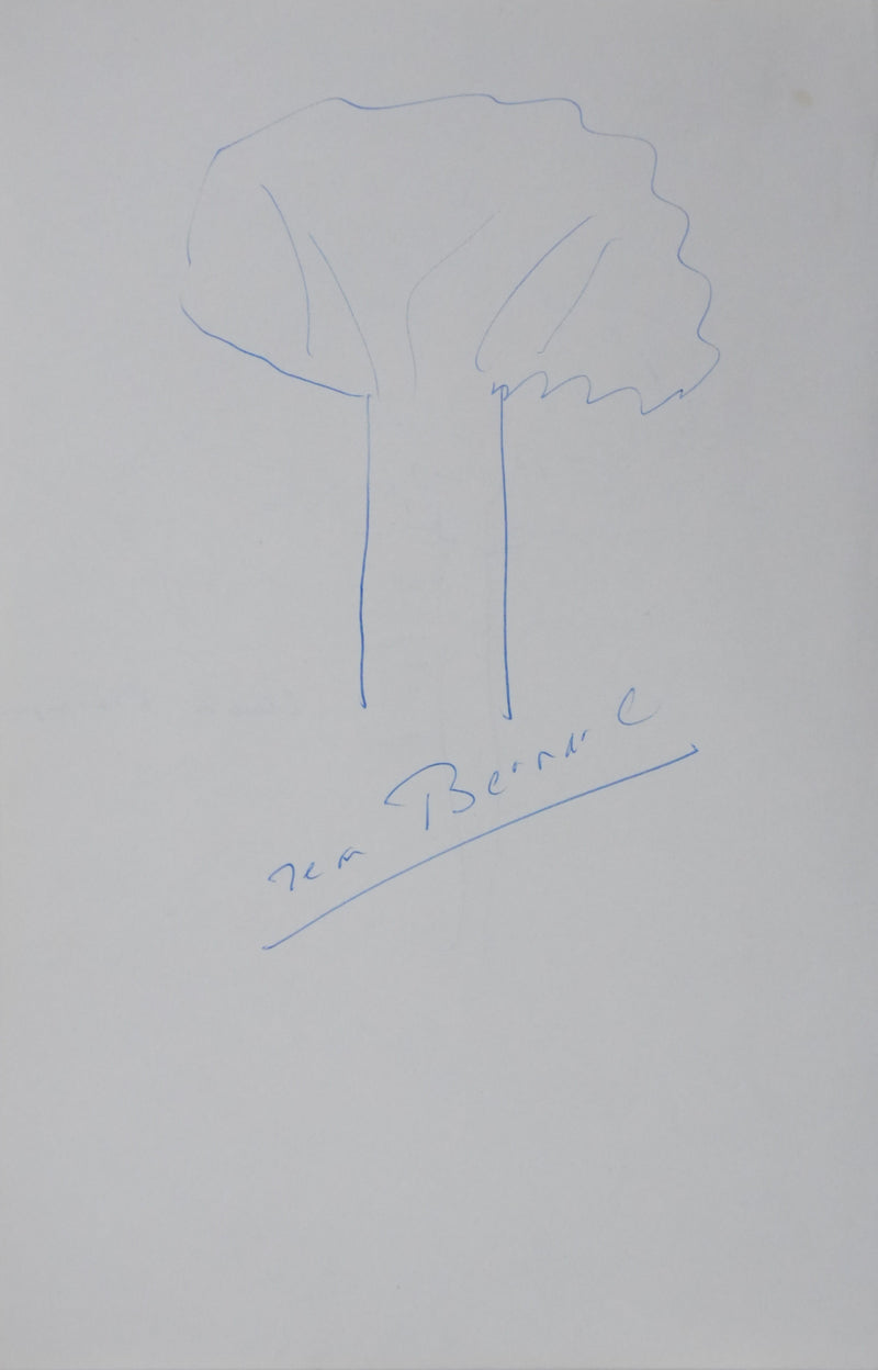 Jean BERNARD : Les arbres bleus, Autographe et dessin original signé