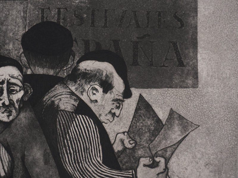 Enrique MARIN MUNOZ : Les voyageurs, Gravure originale signée