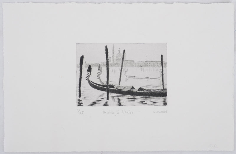 Camille COMBE : Matin à Venise, Gravure originale signée