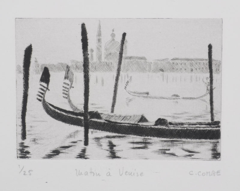 Camille COMBE : Matin à Venise, Gravure originale signée
