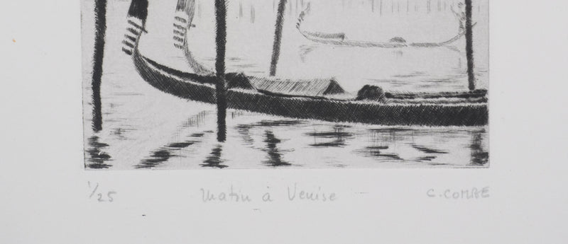 Camille COMBE : Matin à Venise, Gravure originale signée