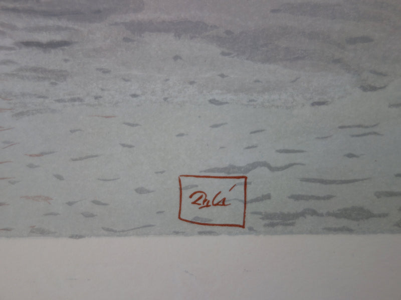 Salvador DALI : La barque du nocher, Bois gravé original signé