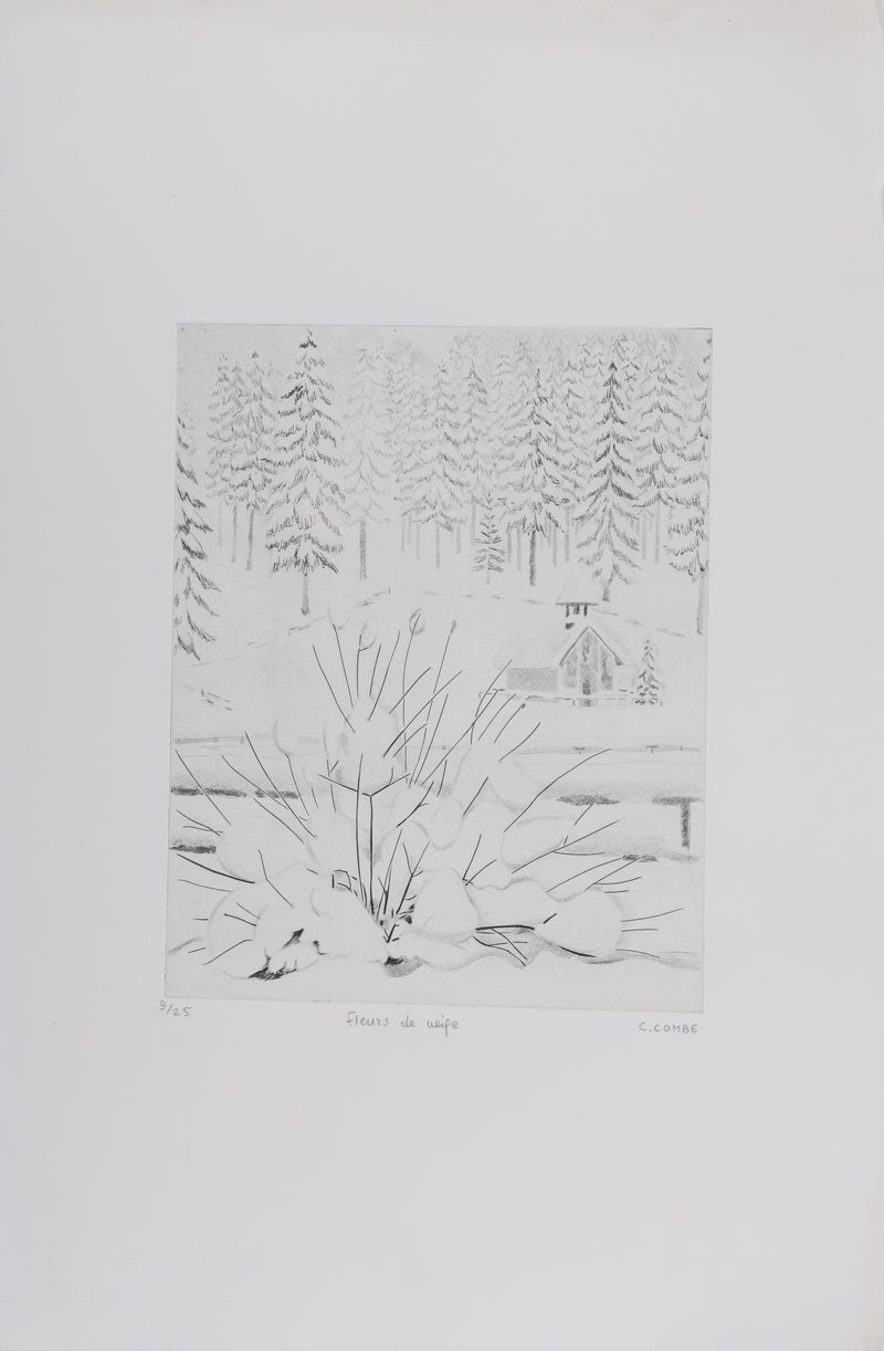 Camille COMBE : Fleurs de neige, Gravure originale signée