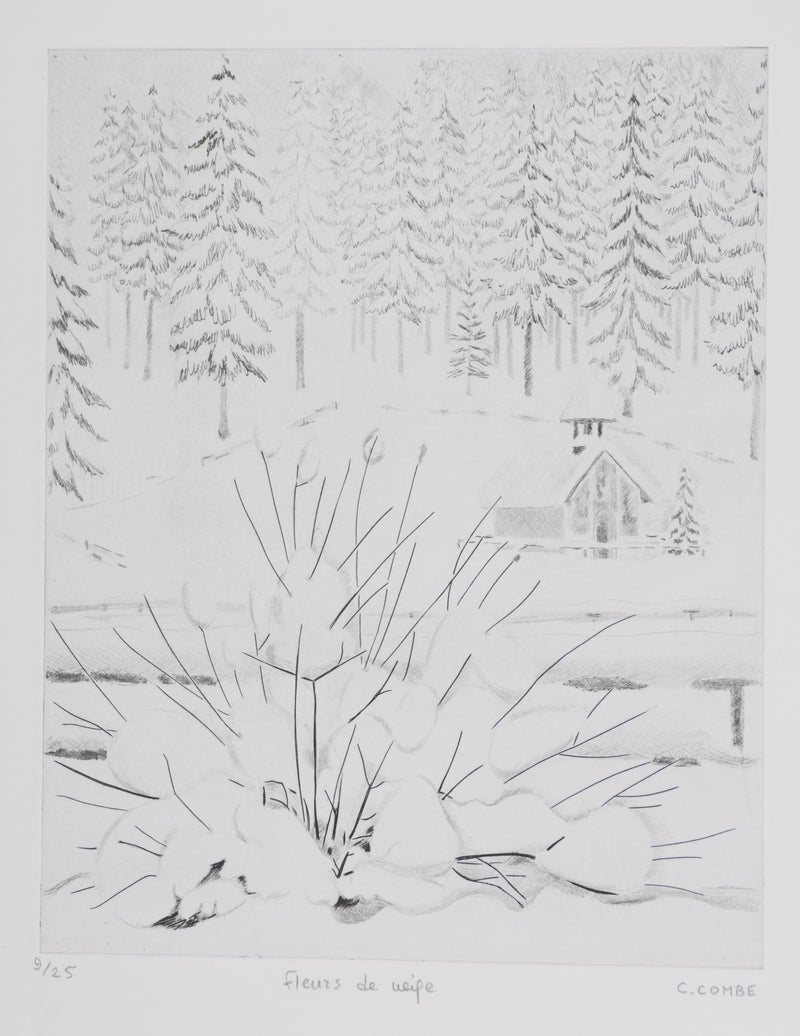 Camille COMBE : Fleurs de neige, Gravure originale signée