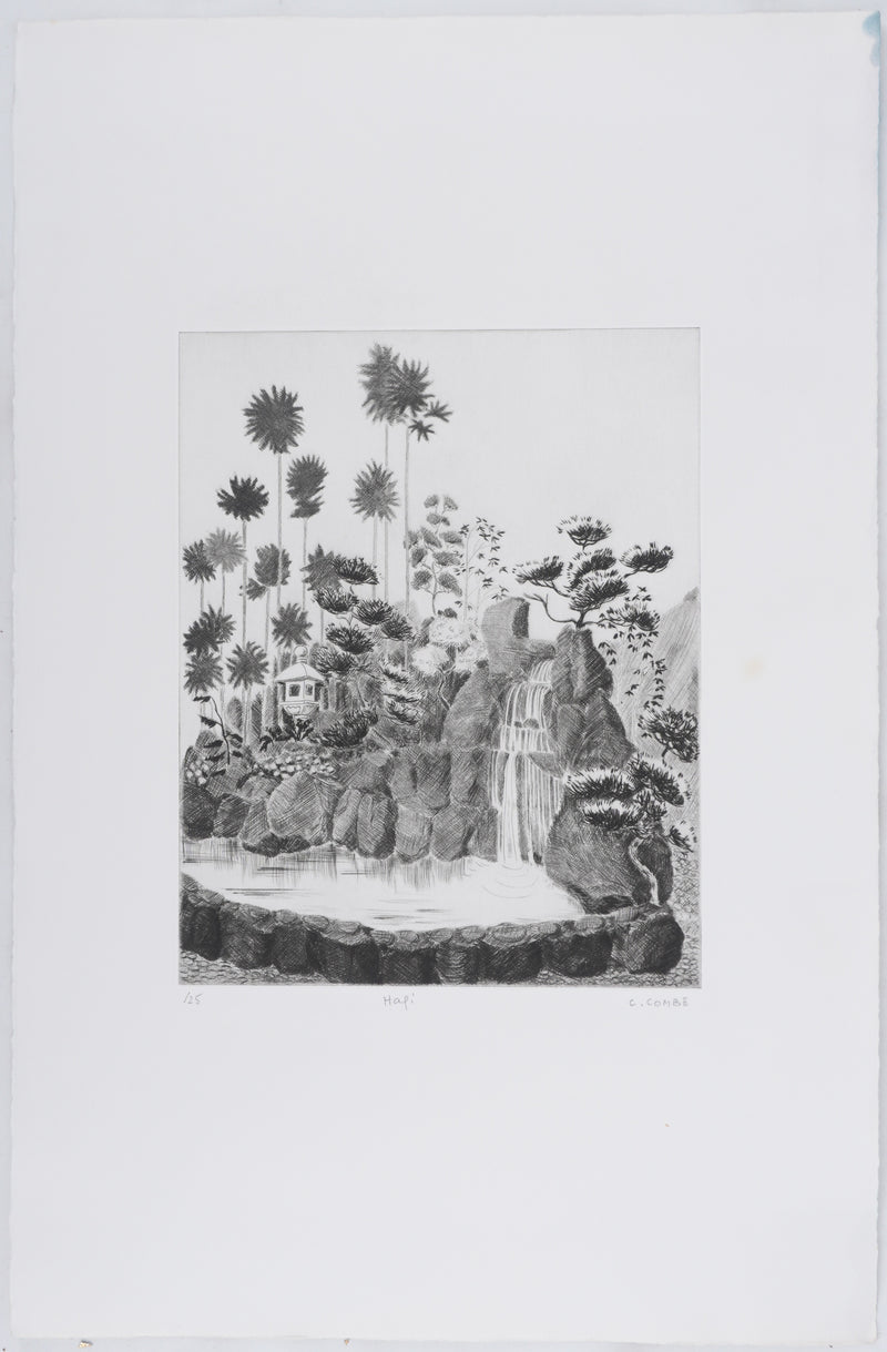 Camille COMBE : Cascade, Gravure originale signée