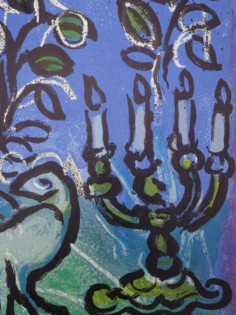 Marc CHAGALL : Colombe et chandelier Menorah, Lithographie originale (photo de détail 3) - Crédit photo : Galerie Art.Paris