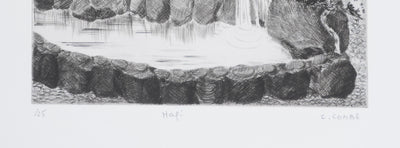Camille COMBE : Cascade, Gravure originale signée