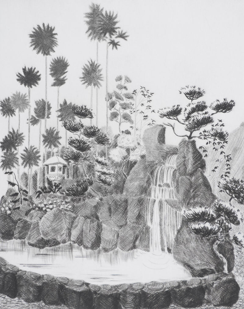Camille COMBE : Cascade, Gravure originale signée