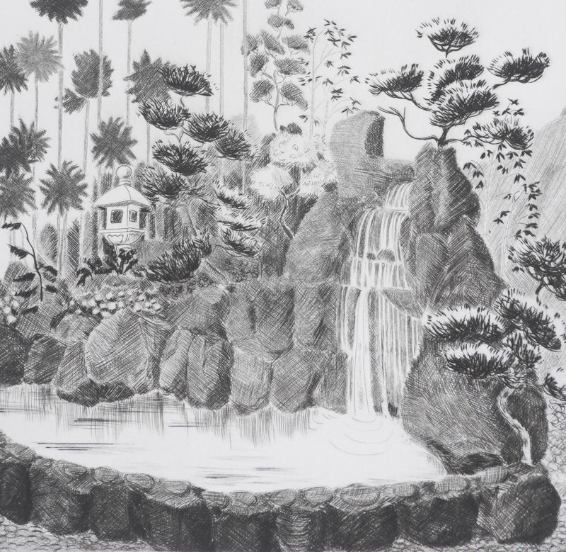 Camille COMBE : Cascade, Gravure originale signée