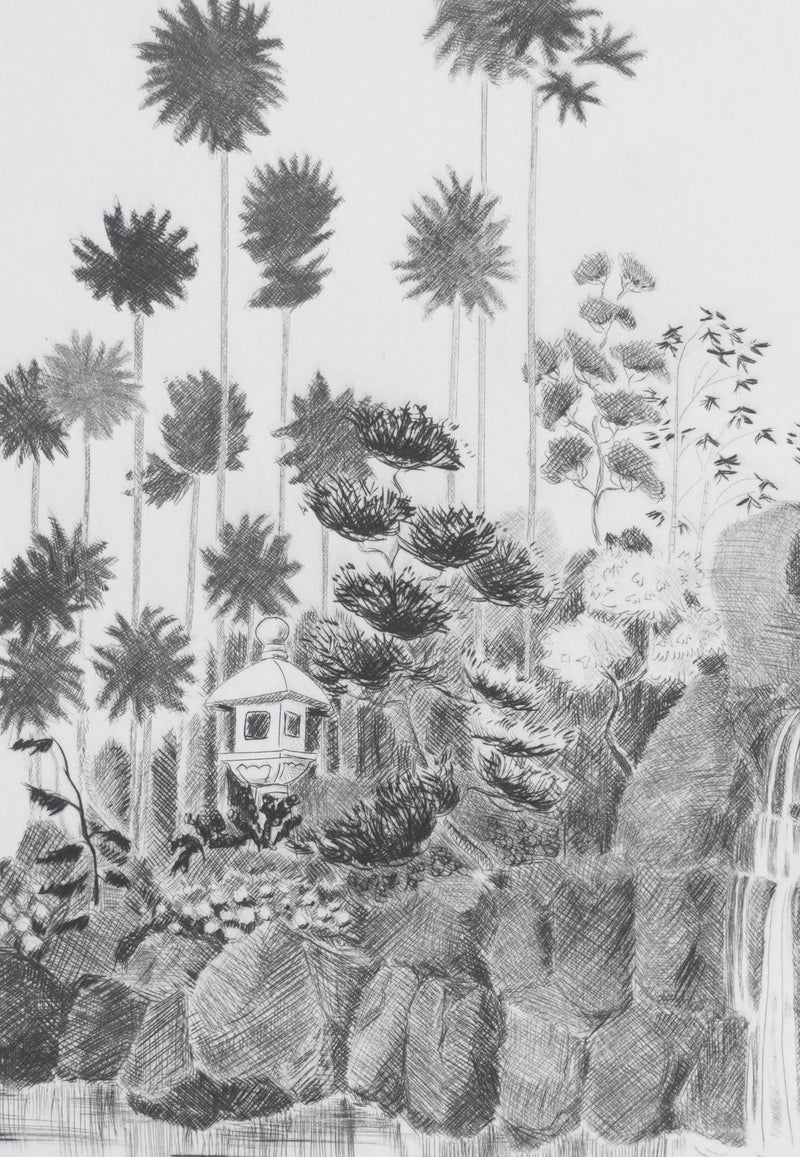 Camille COMBE : Cascade, Gravure originale signée