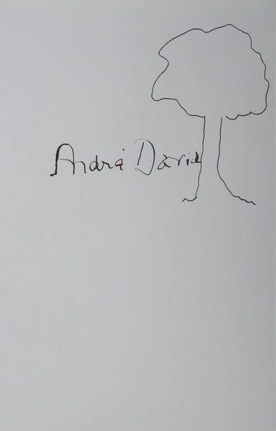 André DAVID : Silhouette d'arbre, Autographe et dessin original signé