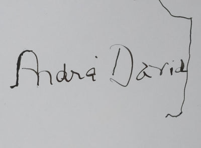 André DAVID : Silhouette d'arbre, Autographe et dessin original signé