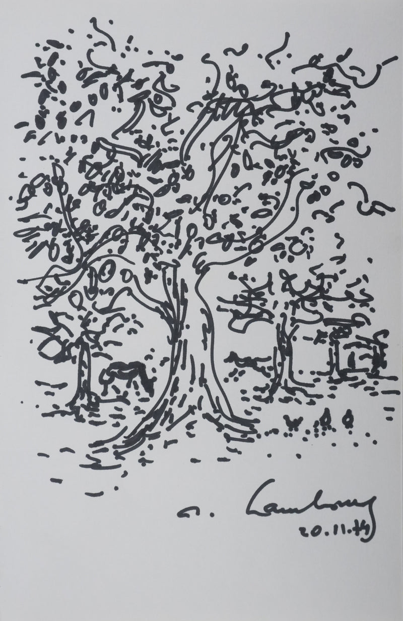 André HAMBOURG : Un coin de campagne, Dessin original signé