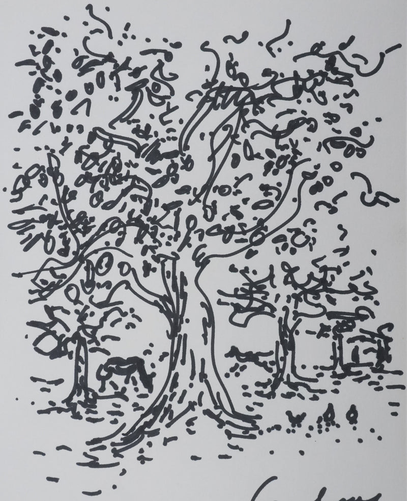 André HAMBOURG : Un coin de campagne, Dessin original signé