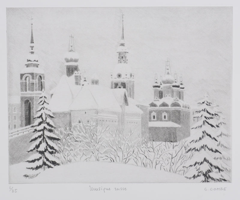 Camille COMBE : Musique russe, Gravure originale signée