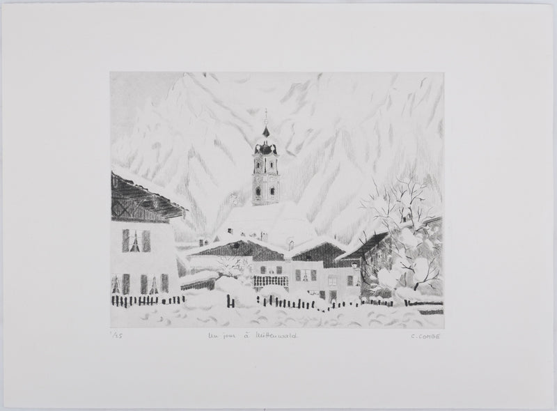 Camille COMBE : Un jour à Mittenwald, Gravure originale signée
