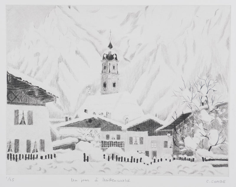 Camille COMBE : Un jour à Mittenwald, Gravure originale signée