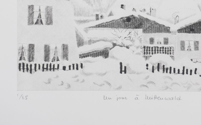 Camille COMBE : Un jour à Mittenwald, Gravure originale signée