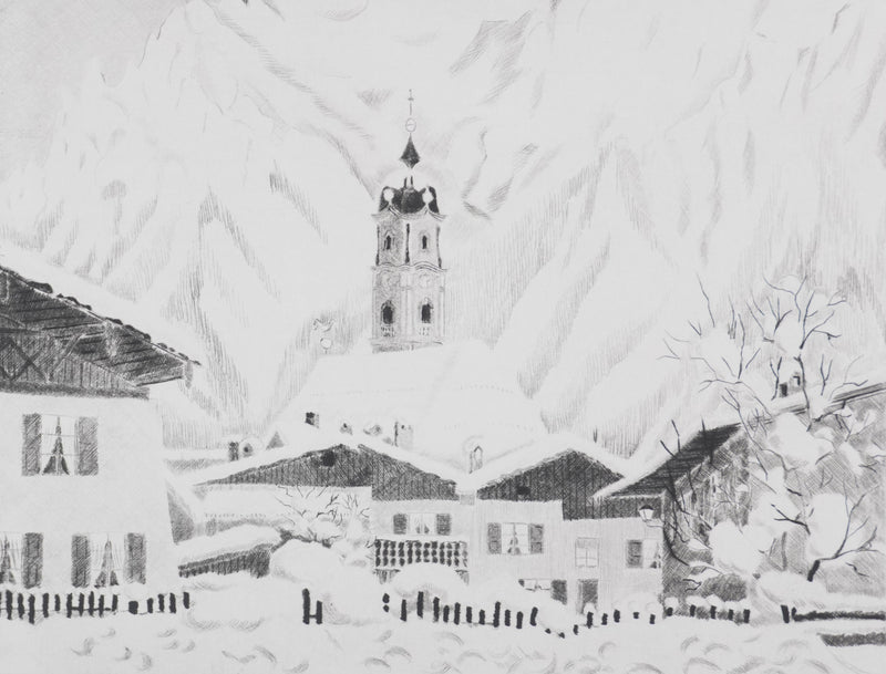 Camille COMBE : Un jour à Mittenwald, Gravure originale signée