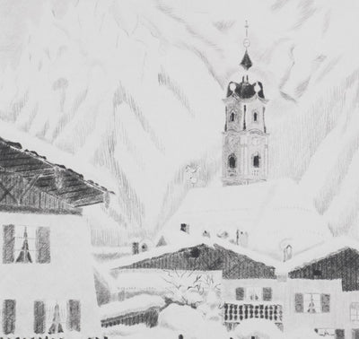 Camille COMBE : Un jour à Mittenwald, Gravure originale signée