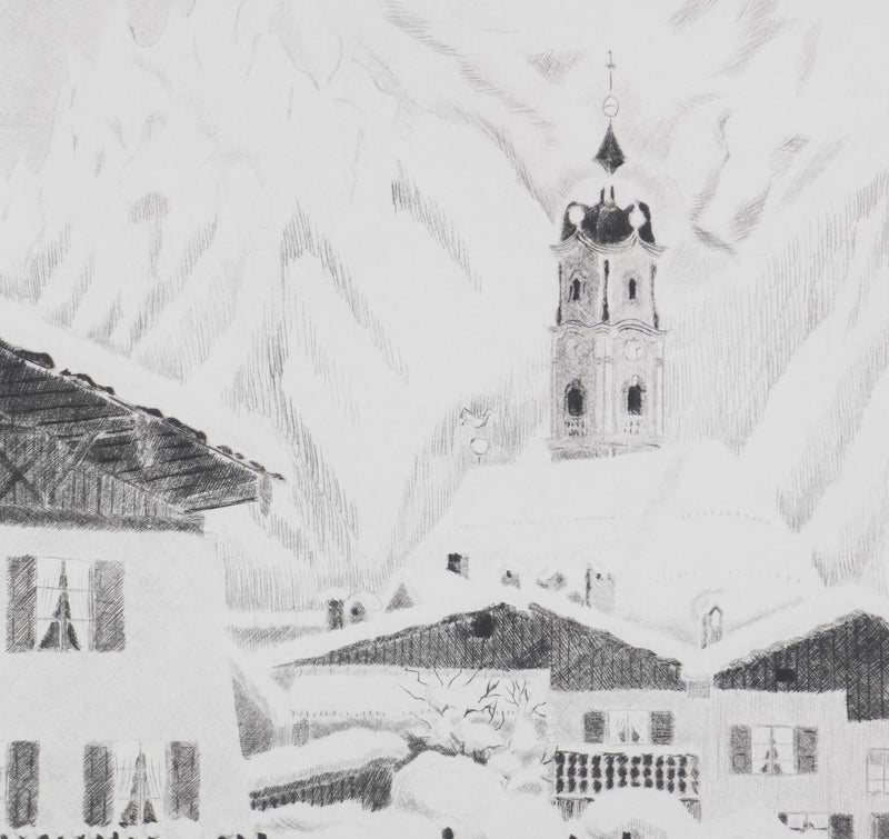 Camille COMBE : Un jour à Mittenwald, Gravure originale signée