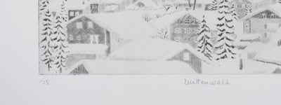 Camille COMBE : Vue sur Mittenwald, Gravure originale signée