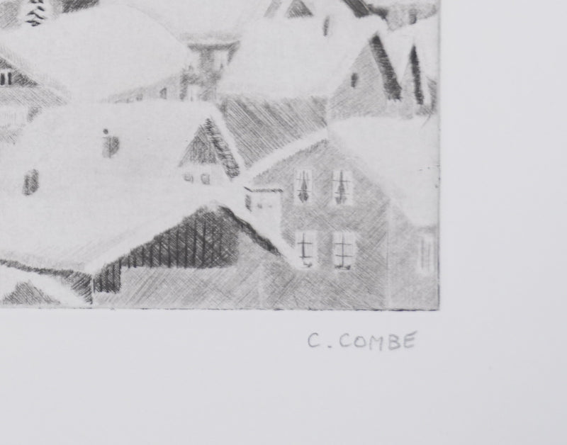 Camille COMBE : Vue sur Mittenwald, Gravure originale signée