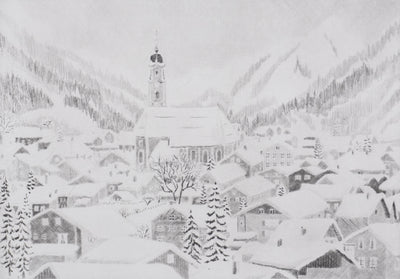 Camille COMBE : Vue sur Mittenwald, Gravure originale signée