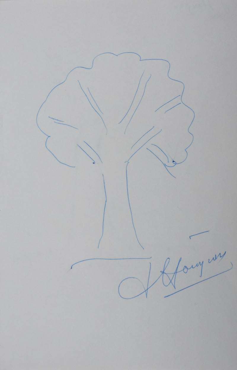Jean HOUGRON : Le grand arbre, Autographe et dessin original signé