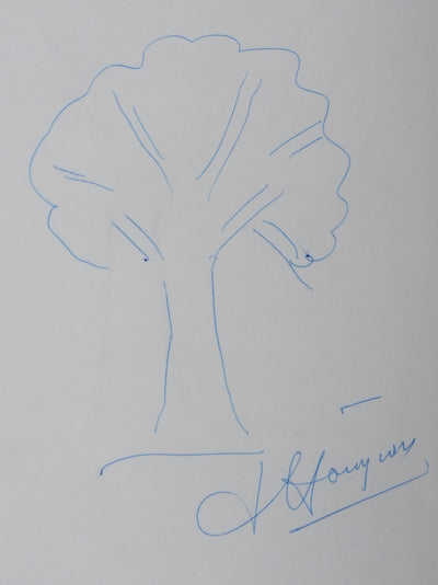 Jean HOUGRON : Le grand arbre, Autographe et dessin original signé