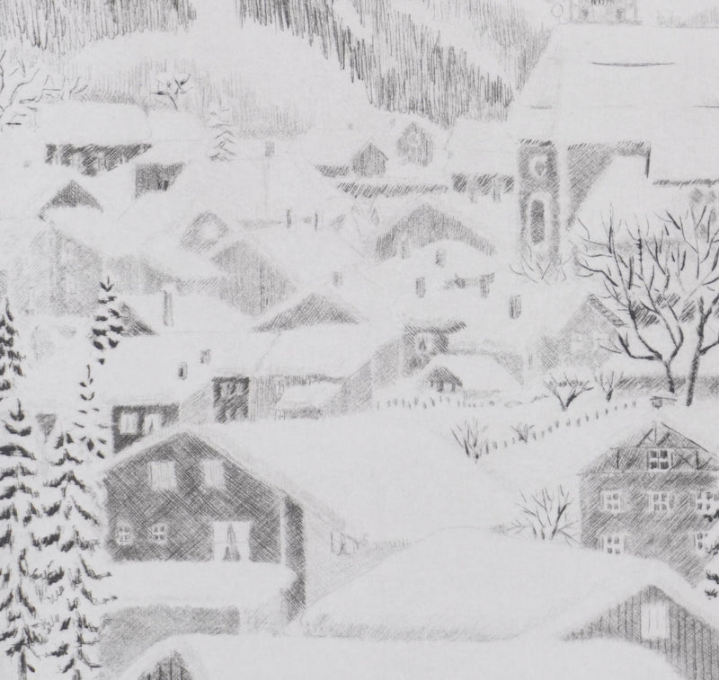 Camille COMBE : Vue sur Mittenwald, Gravure originale signée